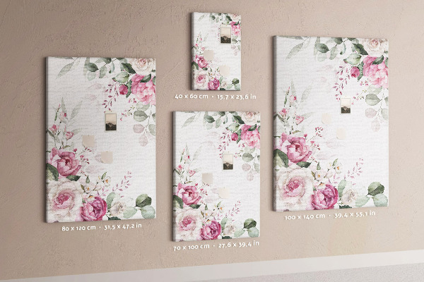 Memo cork board Floral pattern in delicate shades of pink