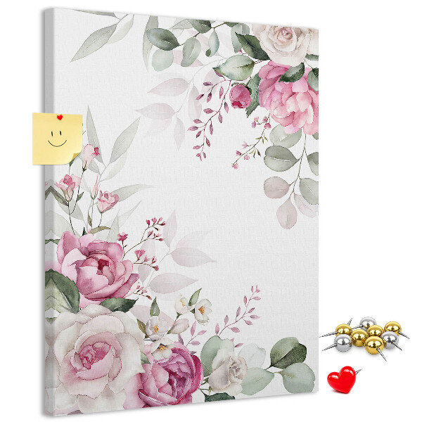 Memo cork board Floral pattern in delicate shades of pink