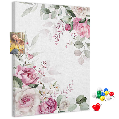 Memo cork board Floral pattern in delicate shades of pink