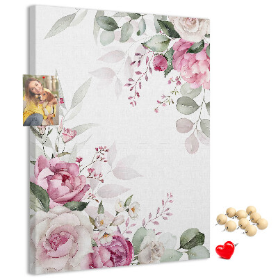 Memo cork board Floral pattern in delicate shades of pink