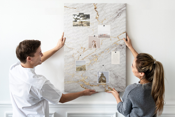 Wall cork memo board Elegant marble with gold veins