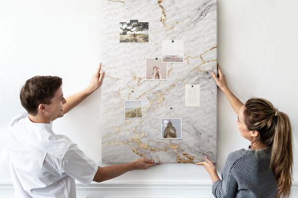 Wall cork memo board Elegant marble with gold veins