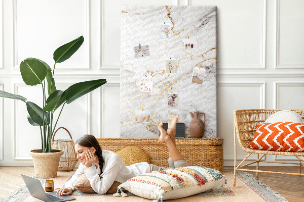 Wall cork memo board Elegant marble with gold veins