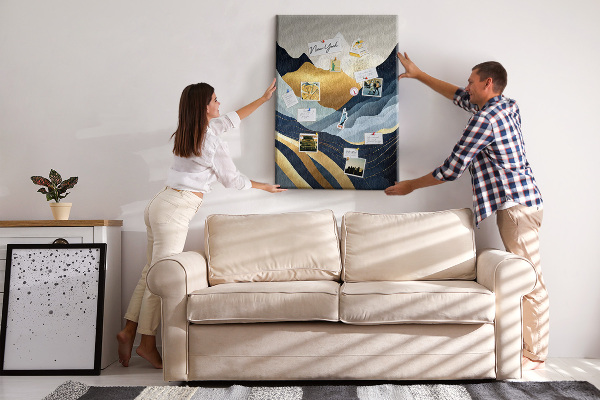 Memo cork board Golden mountains in a peaceful valley