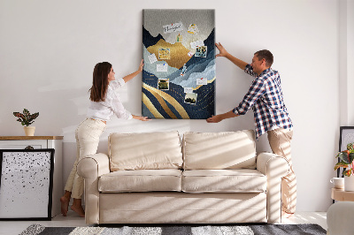 Memo cork board Golden mountains in a peaceful valley