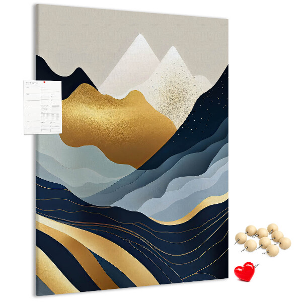 Memo cork board Golden mountains in a peaceful valley