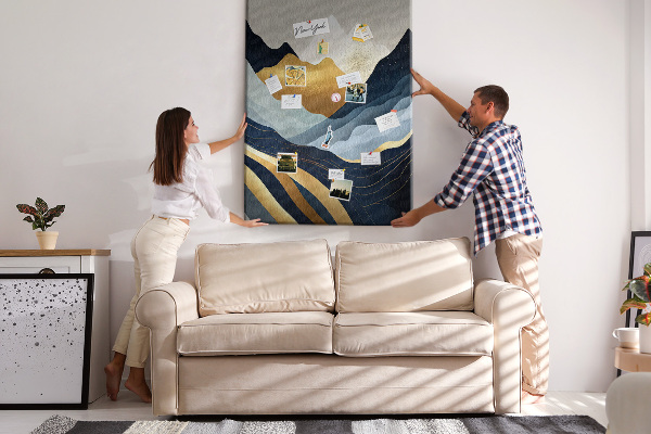 Memo cork board Golden mountains in a peaceful valley