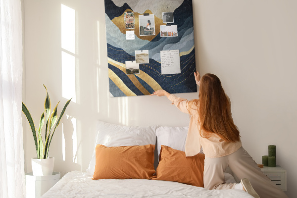 Memo cork board Golden mountains in a peaceful valley