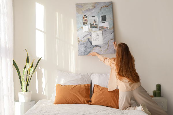 Wall cork memo board Elegant marble with gold accents