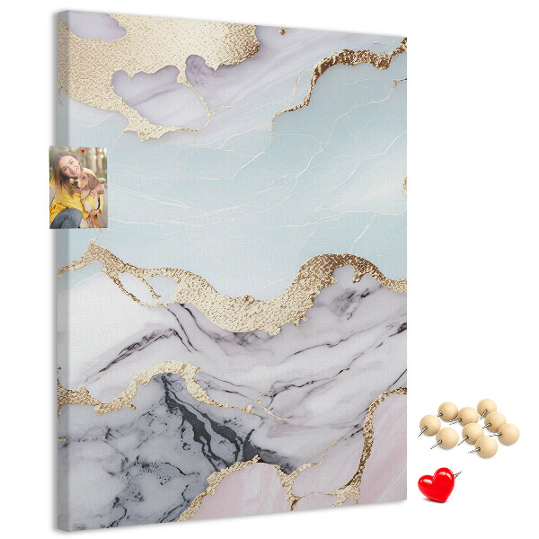Wall cork memo board Elegant marble with gold accents