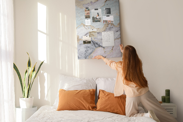 Wall cork memo board Elegant marble with gold accents