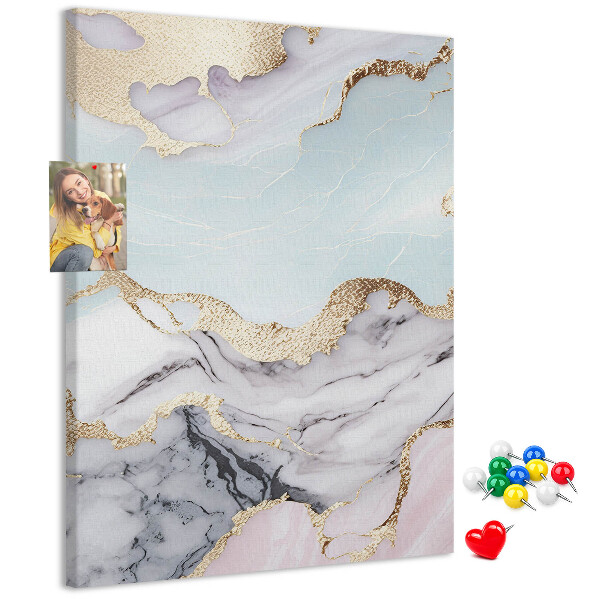 Wall cork memo board Elegant marble with gold accents