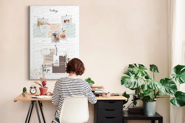 Wall cork memo board Daily planner with colorful sections