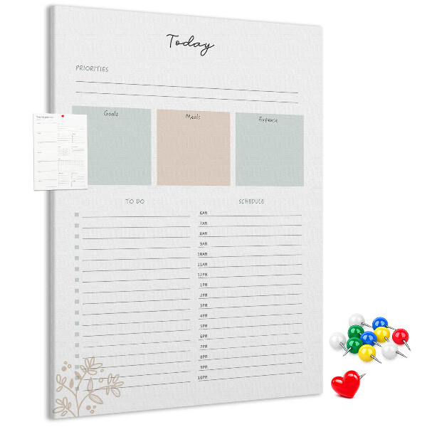 Wall cork memo board Daily planner with colorful sections