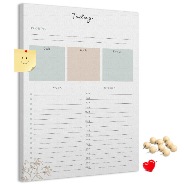 Wall cork memo board Daily planner with colorful sections