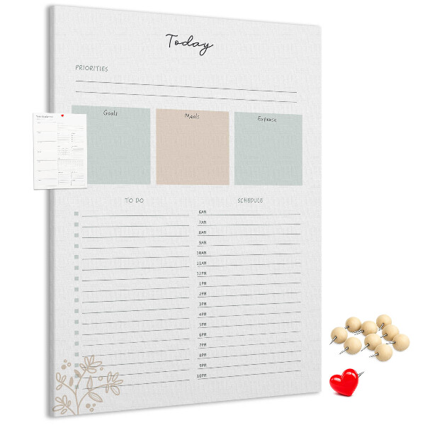 Wall cork memo board Daily planner with colorful sections