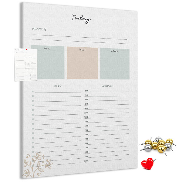 Wall cork memo board Daily planner with colorful sections