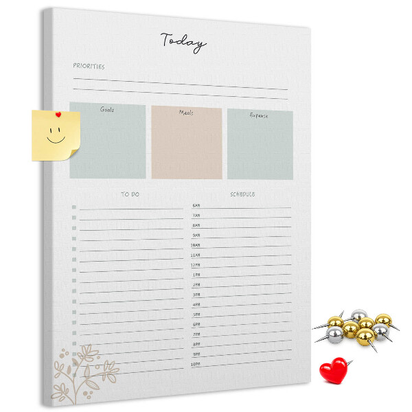 Wall cork memo board Daily planner with colorful sections