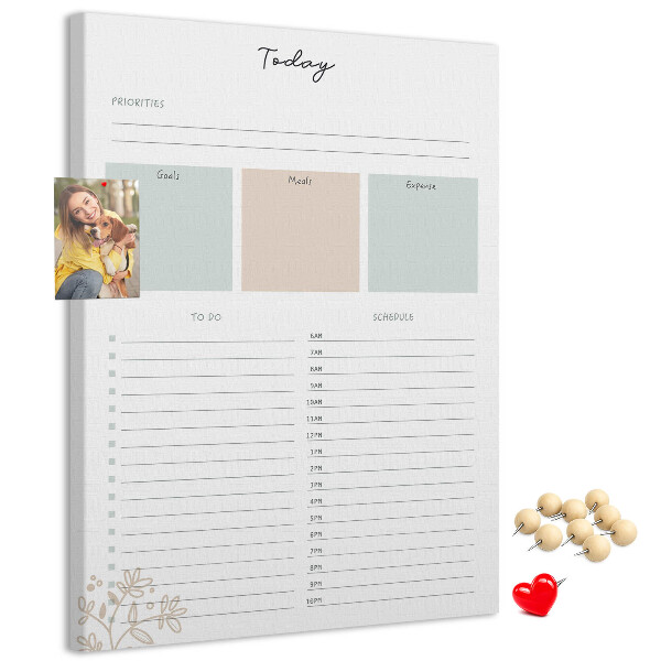 Wall cork memo board Daily planner with colorful sections