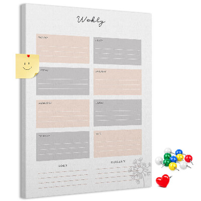 Memo cork board Weekly planner with colored sections