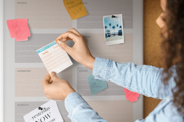 Memo cork board Weekly planner with colored sections