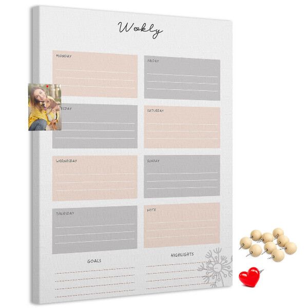 Memo cork board Weekly planner with colored sections