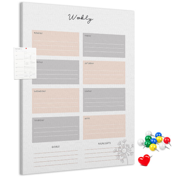 Memo cork board Weekly planner with colored sections