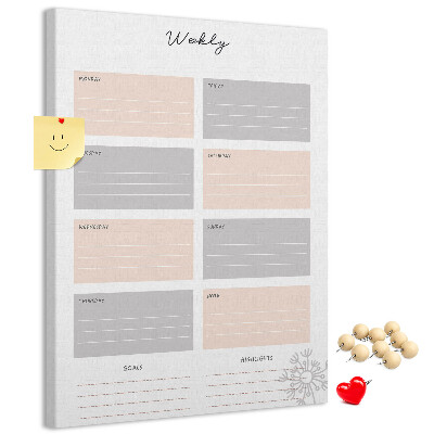 Memo cork board Weekly planner with colored sections