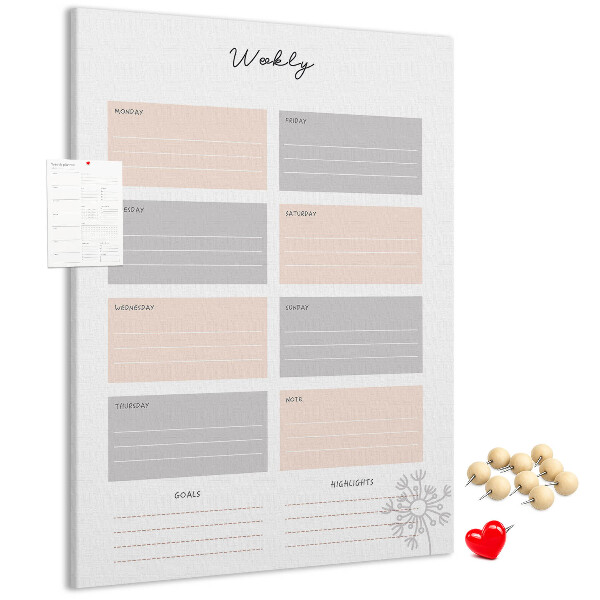 Memo cork board Weekly planner with colored sections