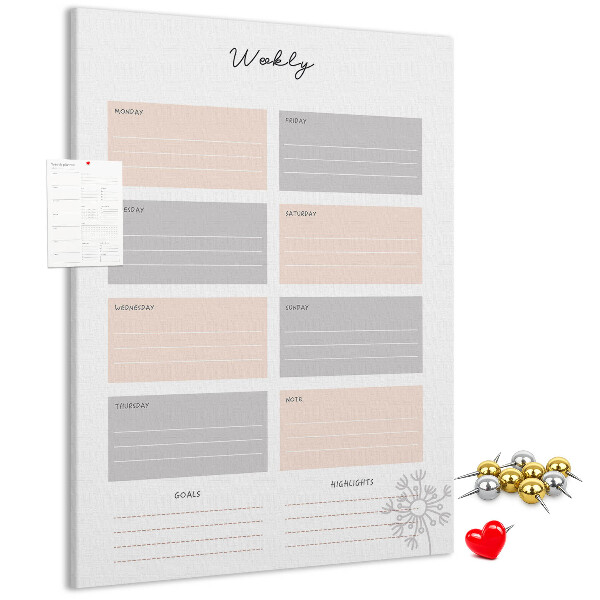 Memo cork board Weekly planner with colored sections