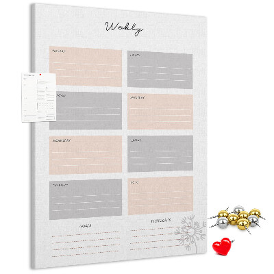 Memo cork board Weekly planner with colored sections