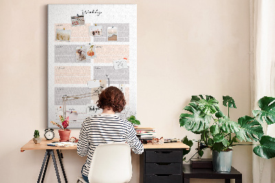 Memo cork board Weekly planner with colored sections