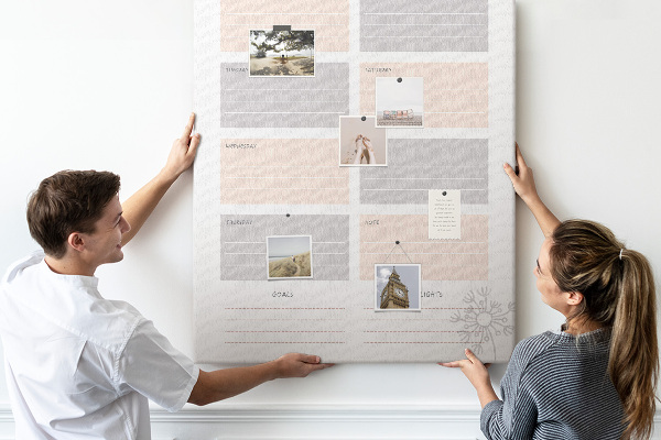 Memo cork board Weekly planner with colored sections