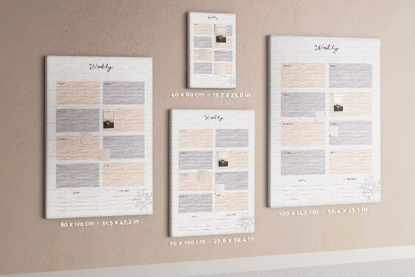 Memo cork board Weekly planner with colored sections