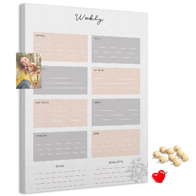 Memo cork board Weekly planner with colored sections