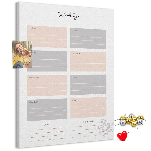 Memo cork board Weekly planner with colored sections