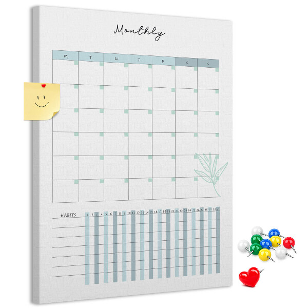Cork notice board Monthly planning with a delicate floral accent