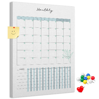 Cork notice board Monthly planning with a delicate floral accent