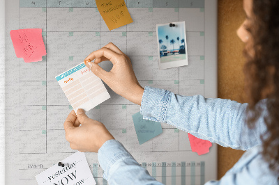 Cork notice board Monthly planning with a delicate floral accent