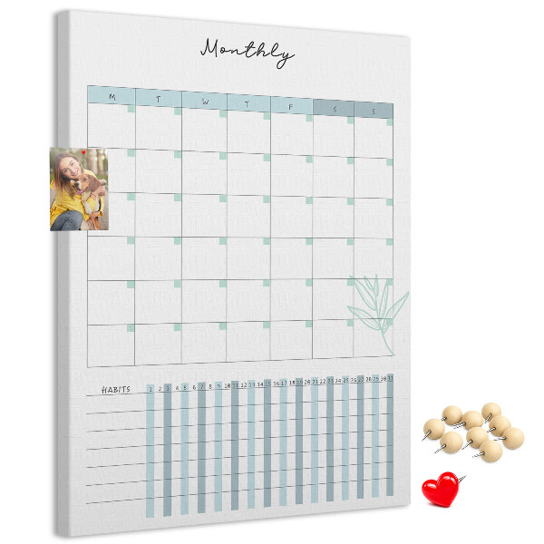 Cork notice board Monthly planning with a delicate floral accent