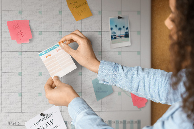 Cork notice board Monthly planning with a delicate floral accent