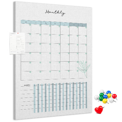 Cork notice board Monthly planning with a delicate floral accent