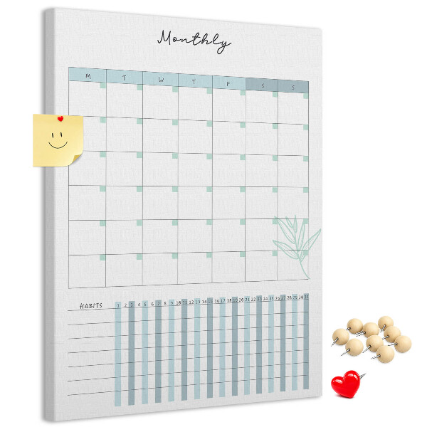 Cork notice board Monthly planning with a delicate floral accent