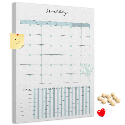 Cork notice board Monthly planning with a delicate floral accent