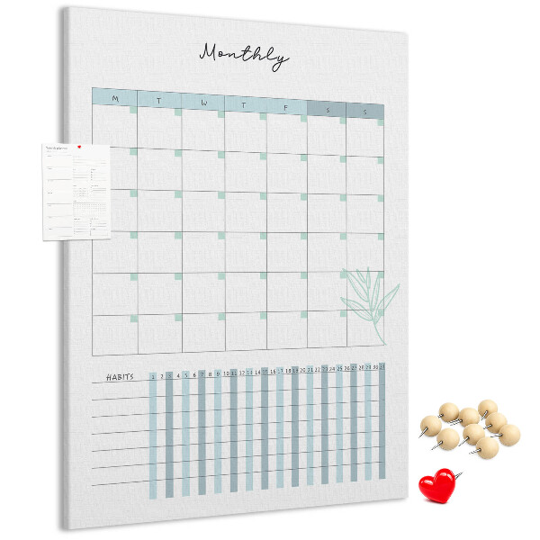 Cork notice board Monthly planning with a delicate floral accent