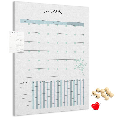 Cork notice board Monthly planning with a delicate floral accent