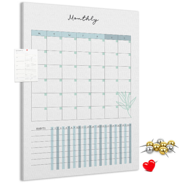Cork notice board Monthly planning with a delicate floral accent