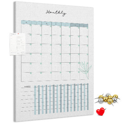 Cork notice board Monthly planning with a delicate floral accent