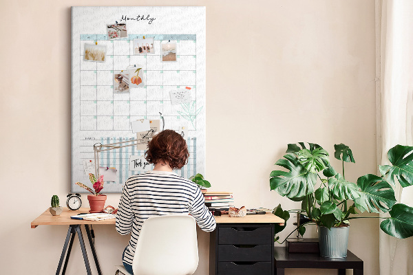 Cork notice board Monthly planning with a delicate floral accent
