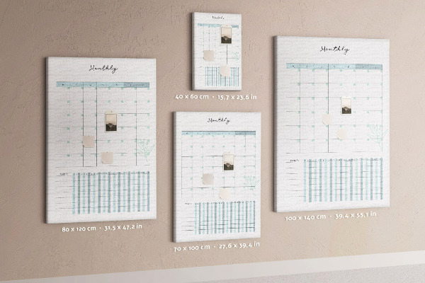Cork notice board Monthly planning with a delicate floral accent